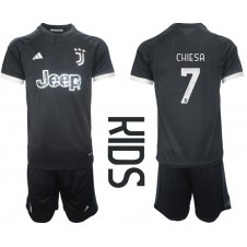 Juventus Federico Chiesa #7 Tredjeställ Barn 2023-24 Korta ärmar (+ Korta byxor)